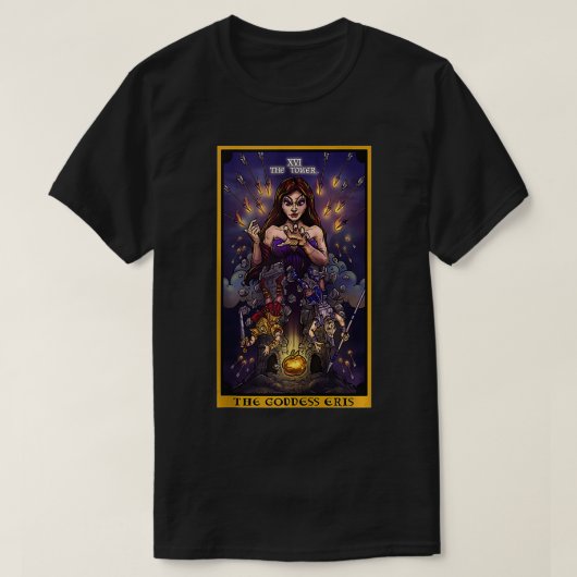 De godin Eris de Tower Tarot Card Wiccan Pagan T-shirt (Design voorkant)