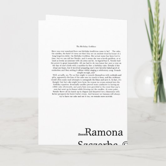 De Godin van de verjaardag Kaart (Achterkant)
