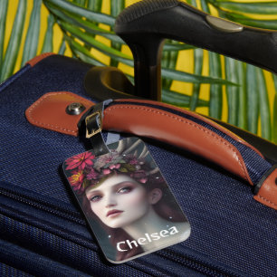 De godin van Winter Fantasy Floral Portrait Bagagelabel