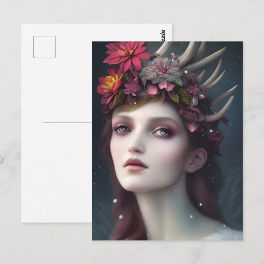 De godin van Winter Fantasy Floral Portrait Briefkaart (Voorkant / Achterkant)