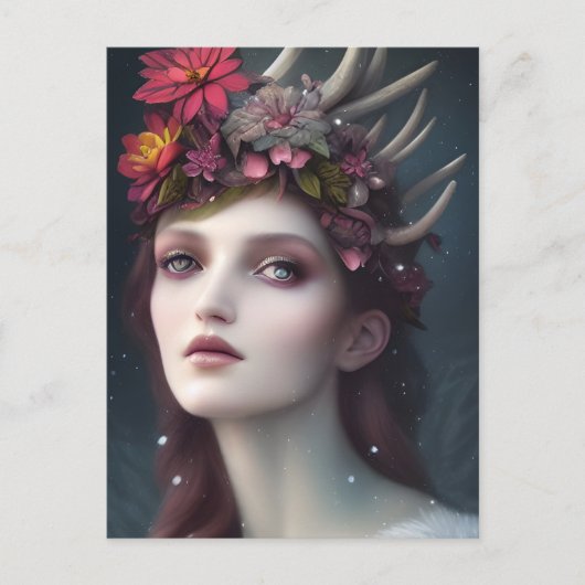 De godin van Winter Fantasy Floral Portrait Briefkaart (Voorkant)