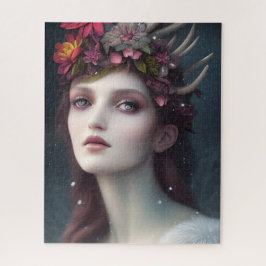 De godin van Winter Fantasy Floral Portrait Legpuzzel