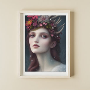 De godin van Winter Fantasy Floral Portrait Poster
