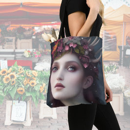De godin van Winter Fantasy Floral Portrait Tote Bag