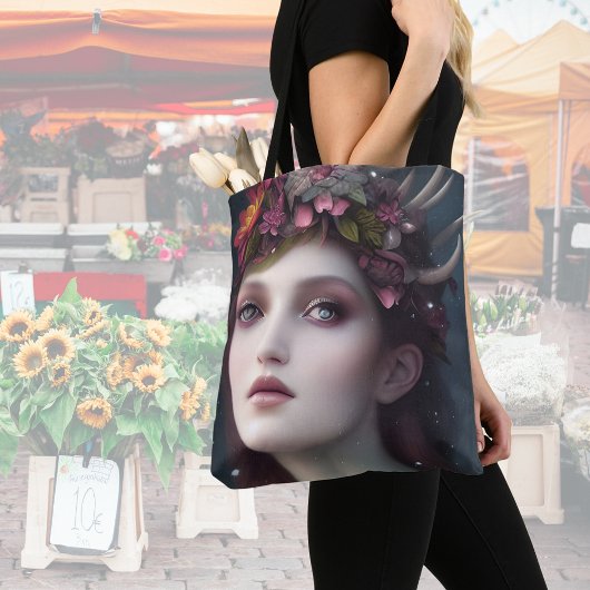 De godin van Winter Fantasy Floral Portrait Tote Bag