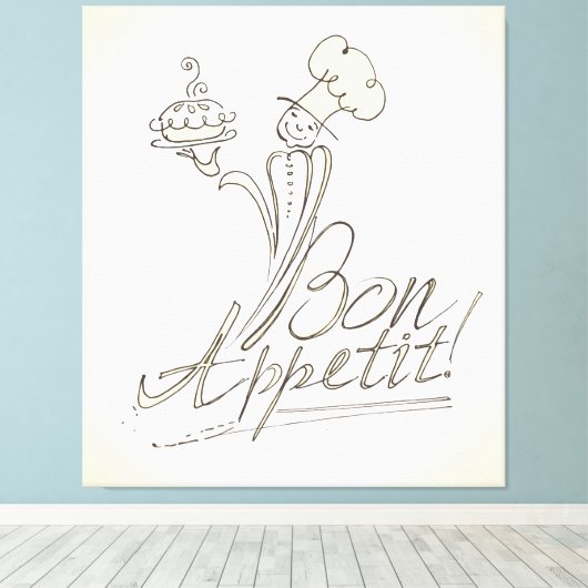 De goede Chef zegt Bon Appetit! Canvas Afdruk (Insitu (Houten vloer))