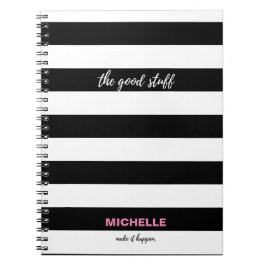 "De Goede dingen" Zwarte en witte strepen, naam Notitieboek