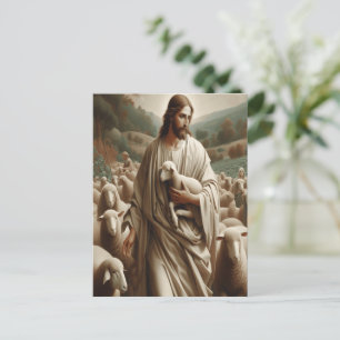 De goede herder die een lam vasthoudt briefkaart