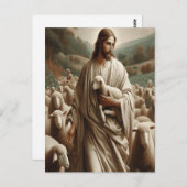 De goede herder die een lam vasthoudt briefkaart (Voorkant / Achterkant)