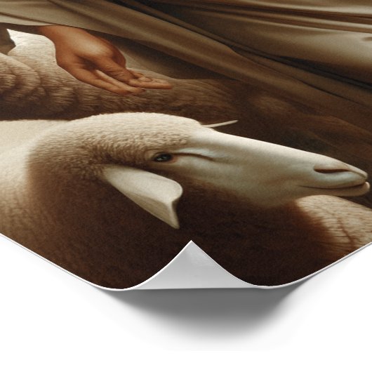 De goede herder die een lam vasthoudt poster (Hoek)