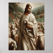 De goede herder die een lam vasthoudt poster (Voorkant)