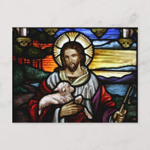 De Goede Herder; Jezus in glas-in-lood Briefkaart