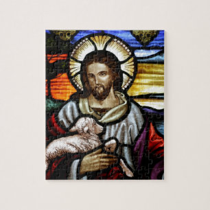 De Goede Herder; Jezus in glas-in-lood Legpuzzel