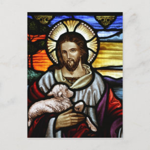 De Goede Herder; Jezus op glas in lood Briefkaart