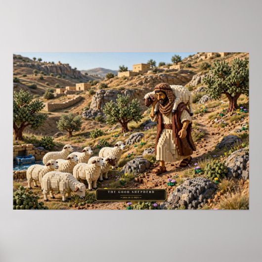 De Goede Herder — Kunst van bouwstenen Poster (Voorkant)