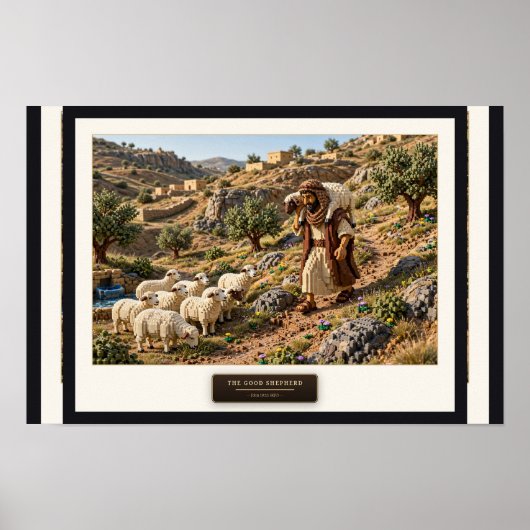 De Goede Herder — Kunst van bouwstenen Poster (Voorkant)