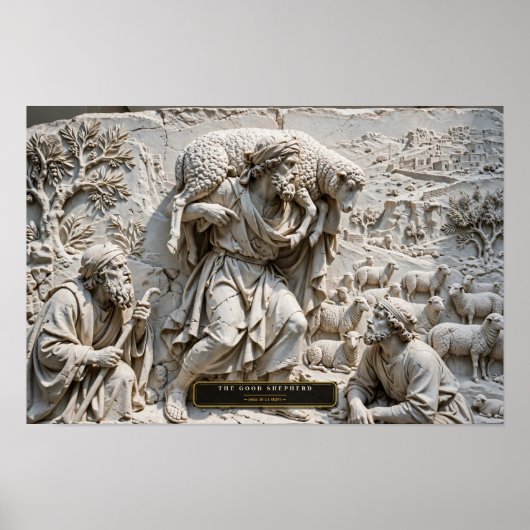 De Goede Herder — Renaissance Marmer Poster (Voorkant)