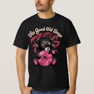 De goede oude tijd 70s Teddibeer Puzzel Vinyl Retr T-shirt