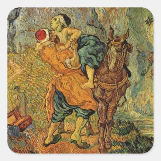De goede Samaritaan van Vincent van Gogh Vierkante Sticker (Voorkant)