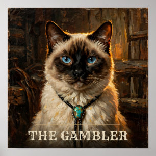 De gokker Siamese kat vintage western huisdier por Poster