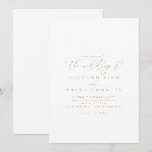 De Gold Classy Chic Minimalist Wedding of Kaart (Voorkant / Achterkant)