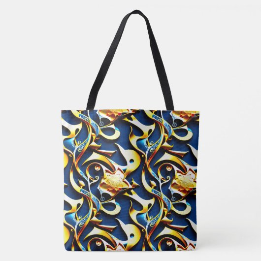 De Golden Blue Arabesque Canvas tas (Voorkant)