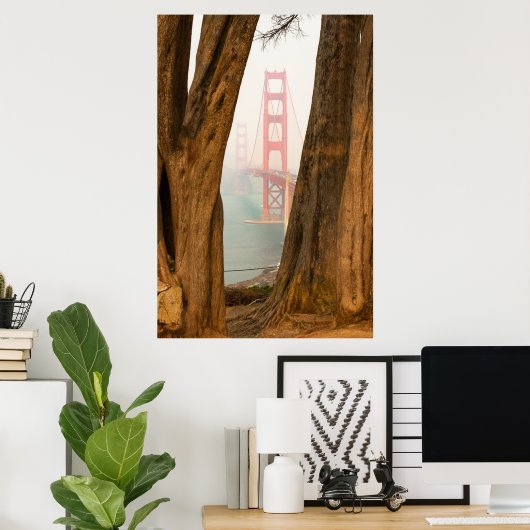 De Golden Gate Bridge | Bomen uit Uitzicht over de Poster (Thuiskantoor)