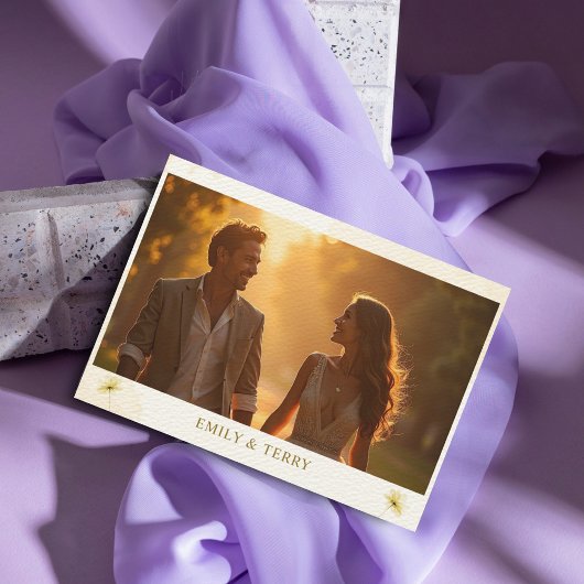 De Golden Hour Grace & Floral Fotobruiloft RSVP Kaartje