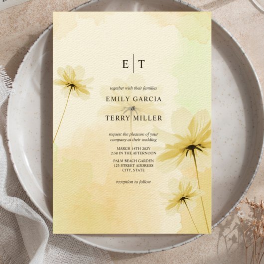 De Golden Hour Grace Foto & Monogram Huwelijk Kaart