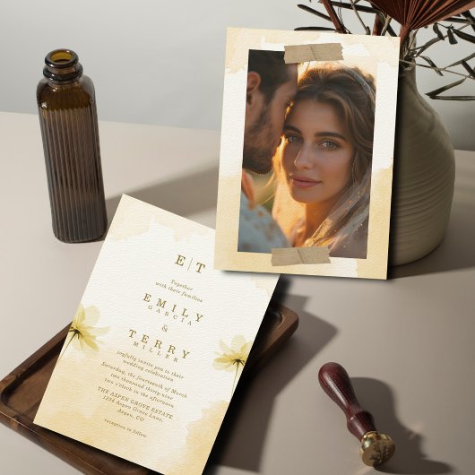 De Golden Hour Grace Foto & Monogram Huwelijk Kaart