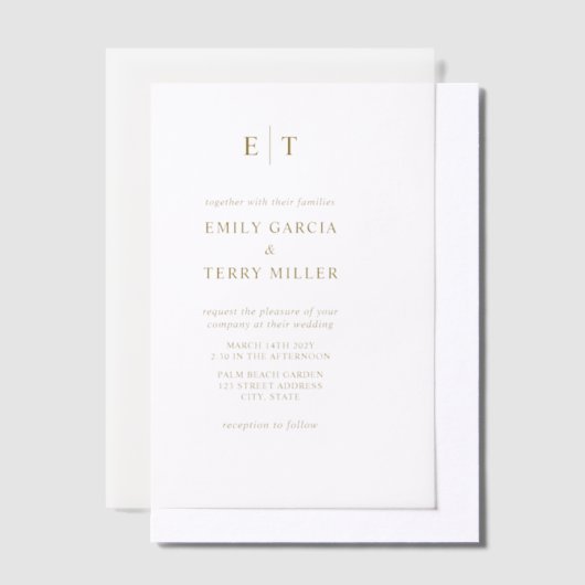 De Golden Hour Grace Modern Monogram bruiloft Vellum Uitnodigingen (Offset)