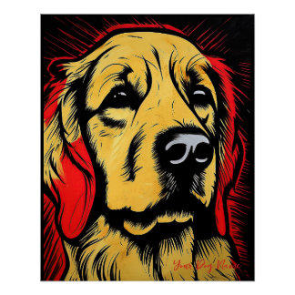 De Golden Retriever Dog, Rood en Zwart 004 - Ulis Perfect Poster