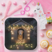 De Golden Retriever van Kerstmis in Doghouse Papieren Bordje (Feest)