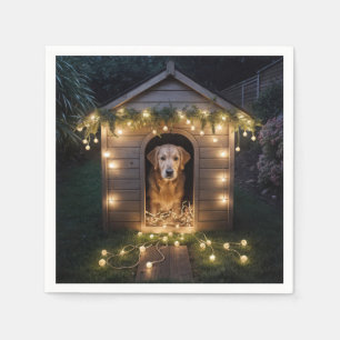 De Golden Retriever van Kerstmis in Doghouse Servet