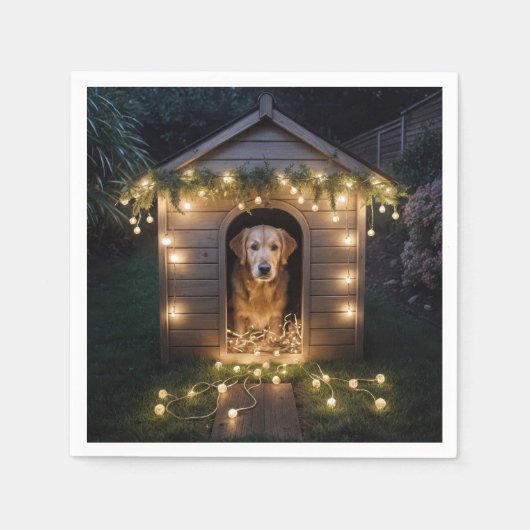 De Golden Retriever van Kerstmis in Doghouse Servet (Voorkant)