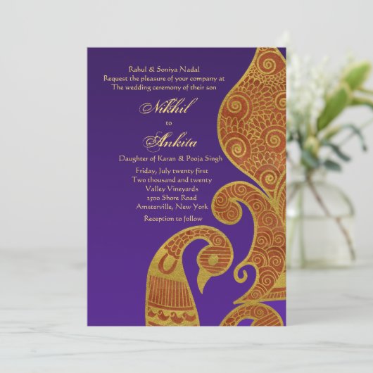 De Golden Swan huwelijksuitnodiging Kaart (Staand voorkant)