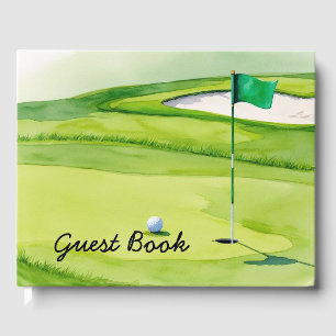 De golfbal is op het zetten van groen gastenboek