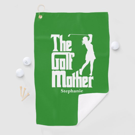 De golfmoeder met naam Funny Golf Theme Golfhanddoek (Insitu)