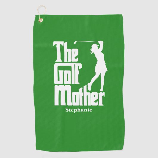 De golfmoeder met naam Funny Golf Theme Golfhanddoek (Voorkant)