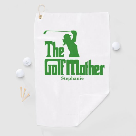 De golfmoeder met naam Funny Golf Theme Golfhanddoek (Insitu)