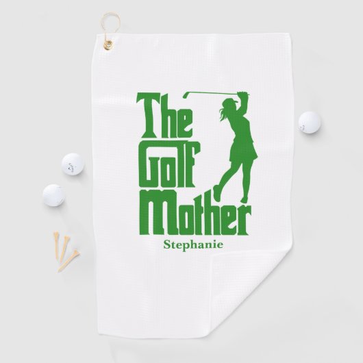 De golfmoeder met naam Funny Golf Theme Golfhanddoek (Insitu)