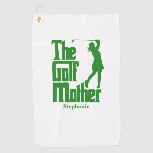 De golfmoeder met naam Funny Golf Theme Golfhanddoek (Voorkant)