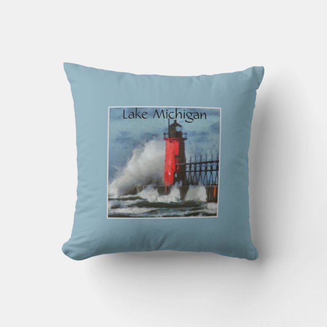 De Golven en de Vuurtoren van Michigan van het Kussen (Voorkant)