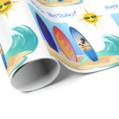 De Golven van de surfplank en Gelukkige Verjaardag Cadeaupapier (Rol Hoek)