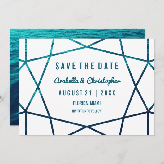 De Golven van de Turquoise Geometric sparen de Dat Save The Date (Voorkant / Achterkant)