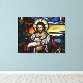 De Good Shepherd; Jezus op gekleurd glas Canvas Afdruk (Insitu (Houten vloer))