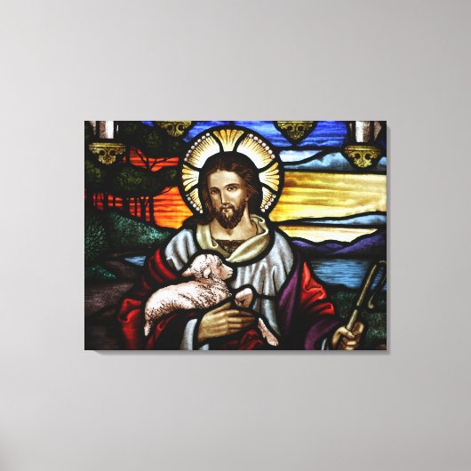 De Good Shepherd; Jezus op gekleurd glas Canvas Afdruk (Voorkant)
