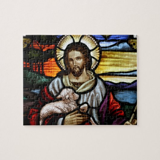 De Good Shepherd; Jezus op gekleurd glas Legpuzzel (Horizontaal)