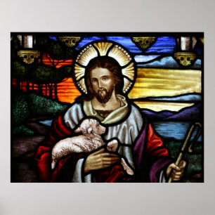 De Good Shepherd; Jezus op gekleurd glas Poster