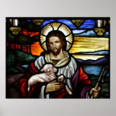 De Good Shepherd; Jezus op gekleurd glas Poster (Voorkant)